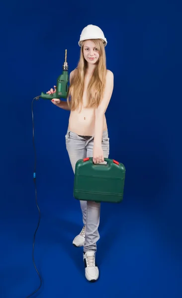 stock image Topless girl in hard hat