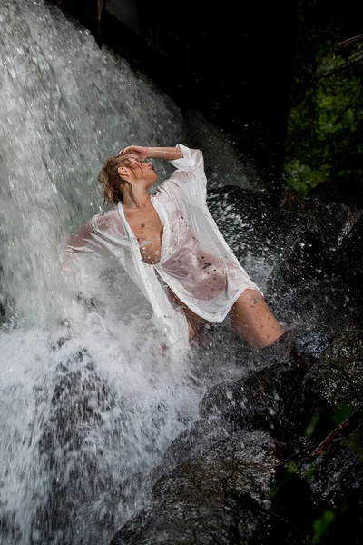 stock image Young Woman Near The Waterfall